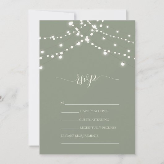 Invitation Simple String Lights Sage Green Wedding RSVP (Devant)