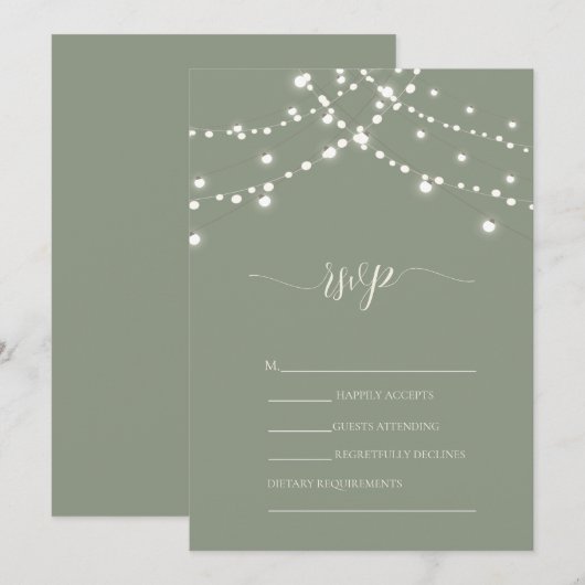 Invitation Simple String Lights Sage Green Wedding RSVP   (Devant / Derrière)