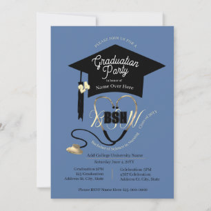 Invitation Simple Style Bleu Editable Nurse Grad Party
