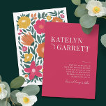 Invitation Simple Style Type Magenta Floral Mariage arrière<br><div class="desc">Cette faire-part de mariage audacieuse et élégante présente un design typographique moderne à l'avant, avec un design floral combiné dessiné à la main sur le dos en rose magenta, orange, jaune doré, pêche et vert sur un arrière - plan blanc. Les couleurs arrière - plans sur l'avant et l'arrière peuvent...</div>