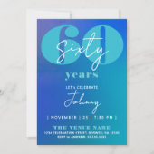 Invitation Simple Stylish Fun Blue White 60th Bold Typography (Devant)