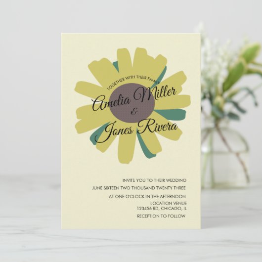 Invitation Simple Sunflower Script Vert Jaune Mariage dans (Debout devant)