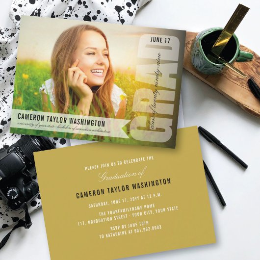 Invitation Simple superposition de GRAD blanc moderne pour un