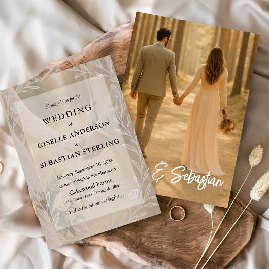 Invitation Simple superposition Neutre Botanique Mariage élég