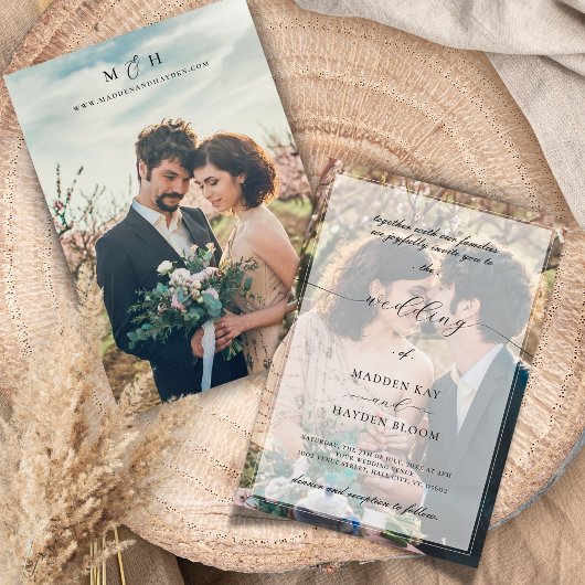 Invitation Simple superposition noir et blanc Élégant Photo M