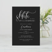 Invitation Simple surprise fête d'anniversaire Noir (Debout devant)