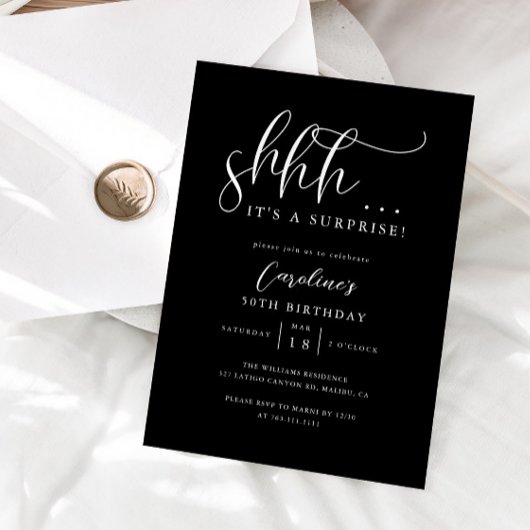 Invitation Simple surprise fête d'anniversaire Noir