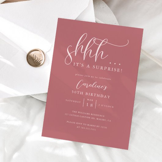 Invitation Simple surprise fête d'anniversaire rose