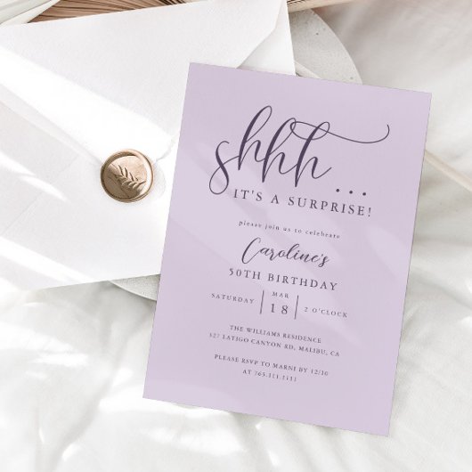 Invitation Simple Surprise fête d'anniversaire violet