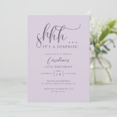 Invitation Simple Surprise fête d'anniversaire violet (Debout devant)