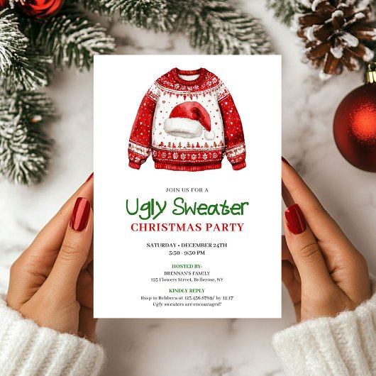 Invitation Simple Sweat de Noël drôle et laid pour soirée