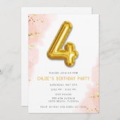 Invitation Simple Sweet Rose 4e fête de ballons d'anniversair (Devant / Derrière)