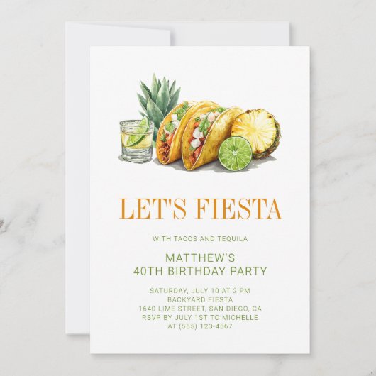 Invitation Simple Tacos Mexican Fiesta 40th Birthday Party (Devant)