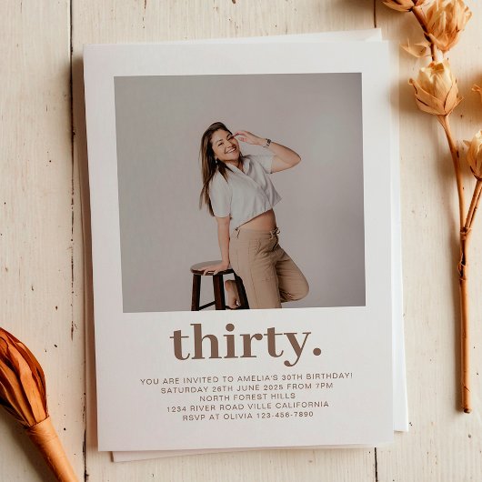 Invitation Simple Taupe Brown Photo minime 30e anniversaire