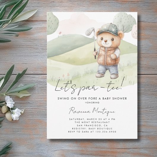 Invitation Simple Teddy Golf permet de faire la fête pour béb