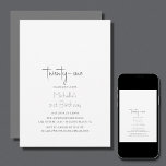 Invitation Simple tendance moderne minimaliste 21e anniversai<br><div class="desc">Ce script moderne 21ème anniversaire invitation de fête en gris et blanc.</div>