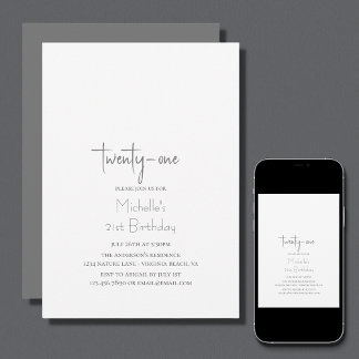 Invitation Simple tendance moderne minimaliste 21e anniversai