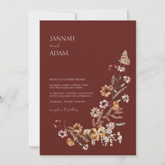 Invitation Simple Terracotta Automne Fleur sauvage Mariage (Devant)