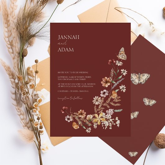 Invitation Simple Terracotta Automne Fleur sauvage Mariage