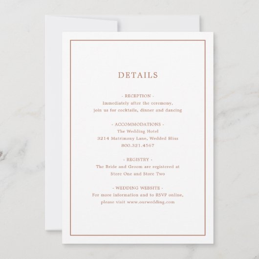 Invitation Simple Terracotta Monogramme Mariage élégant (Dos)