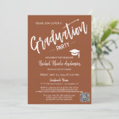 Invitation Simple Terracotta QR Code Photo Graduation Party (Debout devant)