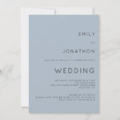 Invitation Simple Texte Code QR Bleu Poussiéreux Mariage (Devant)
