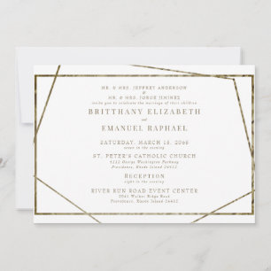 Invitation Simple Texte Géométrique en Or Blanc pour les Deux