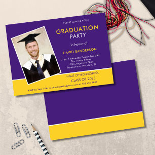 Invitation Simple Texte Photo Jaune Purple 2025 Graduation