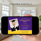 Invitation Simple Texte Photo Jaune Purple 2025 Graduation