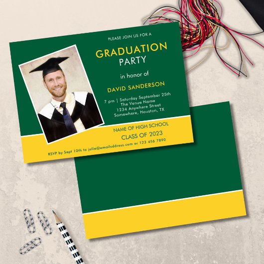 Invitation Simple Texte Photo Jaune Vert 2025 Graduation