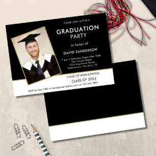 Invitation Simple Texte Photo Or Blanc Noir 2025 Graduation