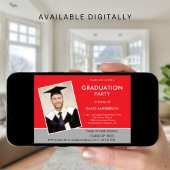 Invitation Simple Texte Photo Red Silver 2025 Graduation Invi