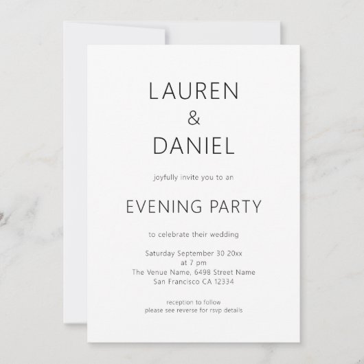 Invitation Simple Texte seulement QR Code Mariage Soirée (Devant)