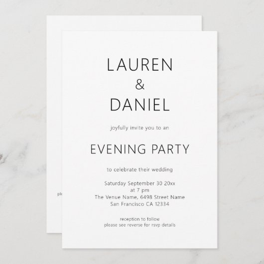 Invitation Simple Texte seulement QR Code Mariage Soirée (Devant / Derrière)