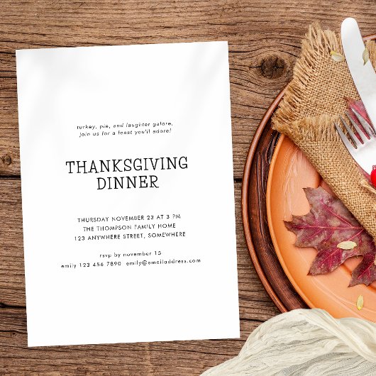Invitation Simple Texte Thanksgiving Dîner Black White