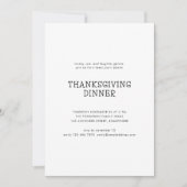 Invitation Simple Texte Thanksgiving Dîner Black White (Devant)