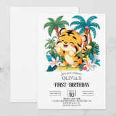 Invitation Simple Tiger 1er Anniversaire numérique (Devant / Derrière)