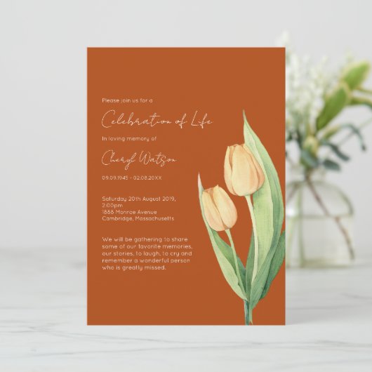 Invitation Simple Tulip Celebration of Life Funeral (Debout devant)