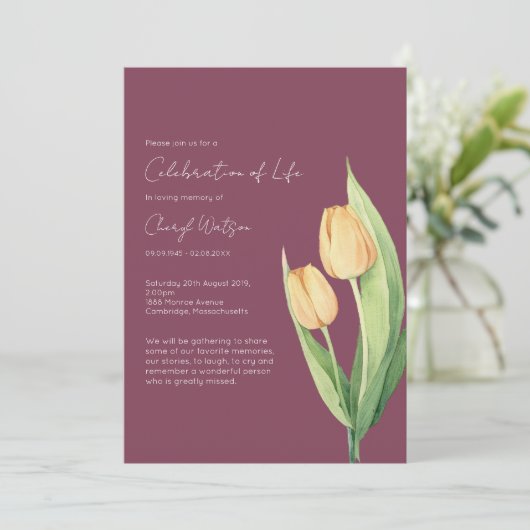 Invitation Simple Tulip Celebration of Life Funeral (Debout devant)