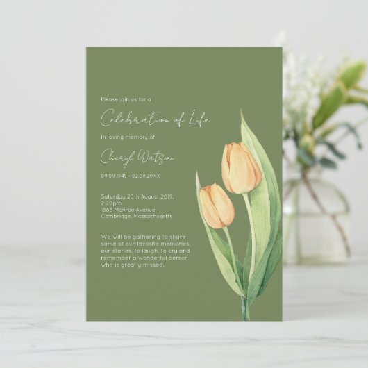 Invitation Simple Tulip Celebration of Life Funeral (Debout devant)