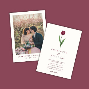 Invitation Simple Tulipe Ivoire Minimal Photo Mariage
