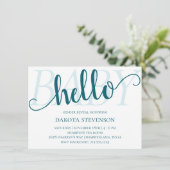Invitation Simple Turquoise Hello Baby | Flouris bleu foncé (Debout devant)