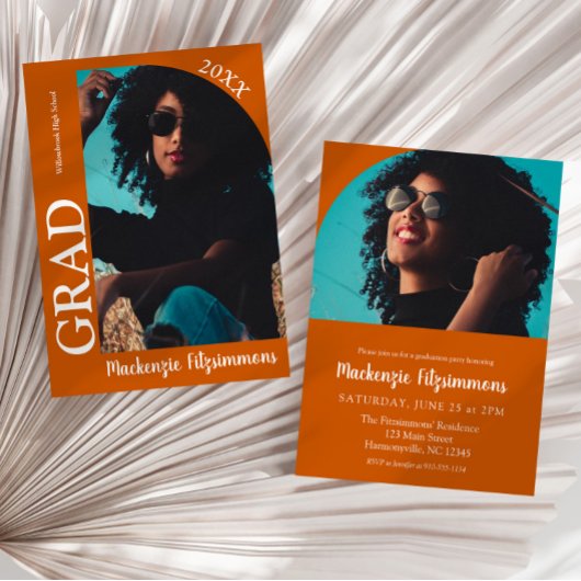 Invitation Simple Typographie Arch Photo Graduation Invitatio