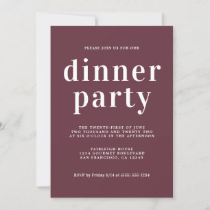 Invitation Simple Typographie Chic Burgundy Diner Party