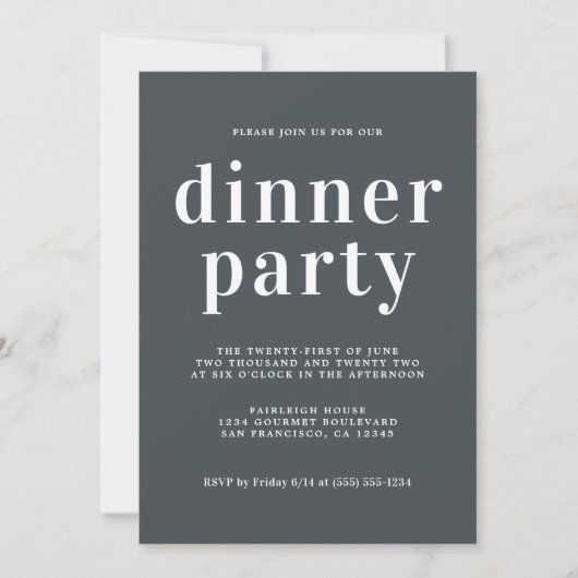 Invitation Simple Typographie Chic Hors Dîner Noir (Devant)