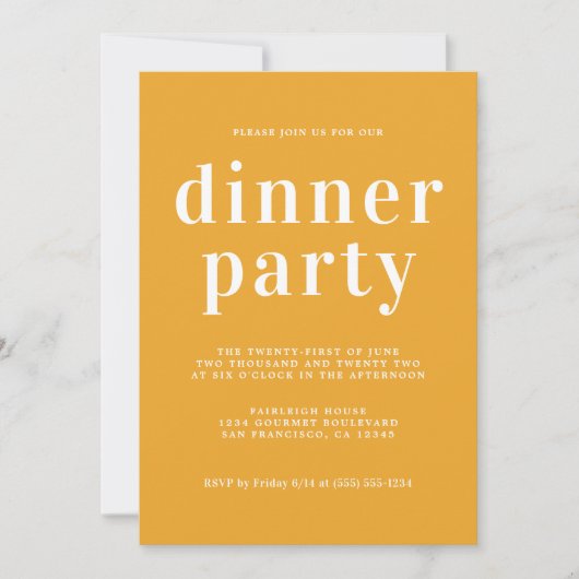 Invitation Simple Typographie Chic Soirée Dîner Jaune Mellow (Devant)