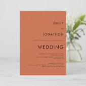 Invitation Simple Typographie Code QR de mariage en Terracott (Debout devant)