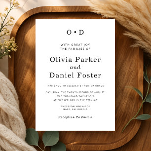Invitation Simple Typographie Minimaliste Monogramme Mariage