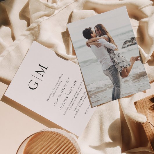 Invitation Simple Typographie Monogramme Mariage photo