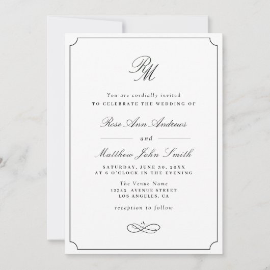 Invitation simple typographie noir et blanc mariage (Devant)